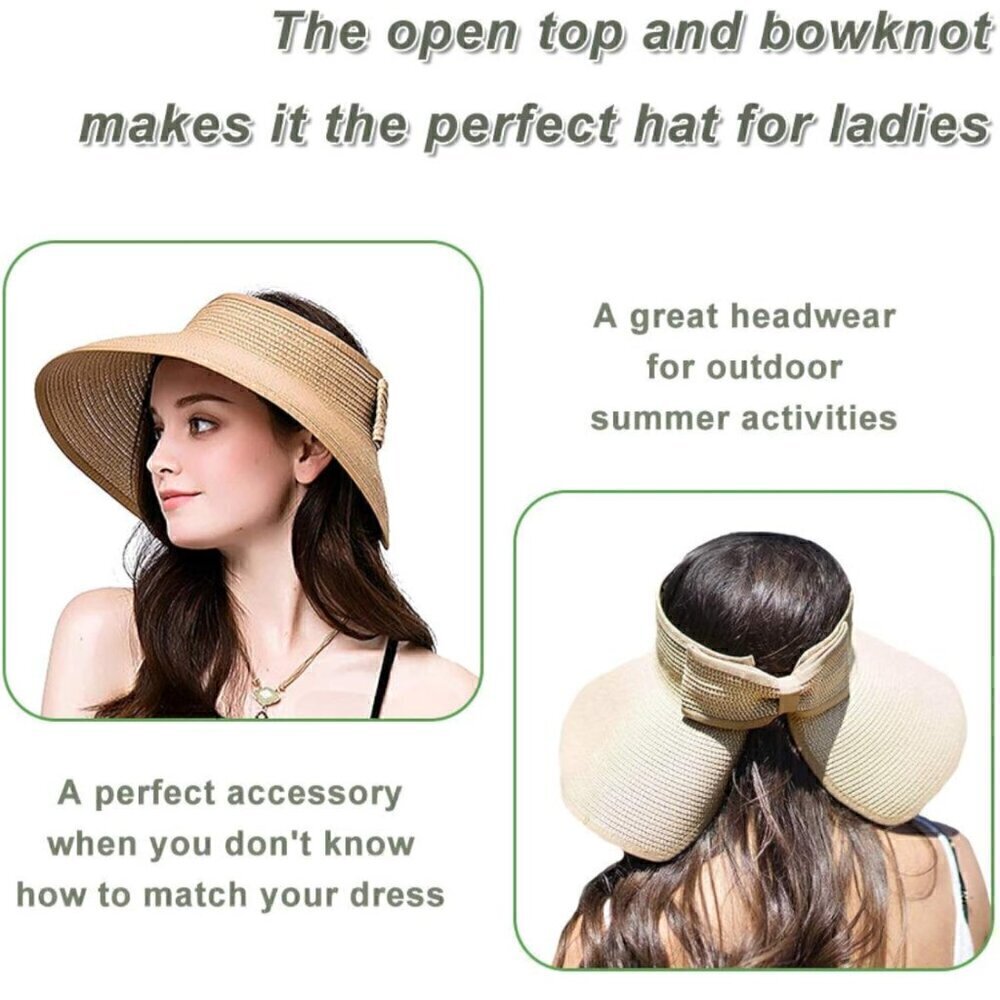 NWOT Roll-Up Straw All Season Fashion Hat with Spiral Pearl Icon Design | Wide B